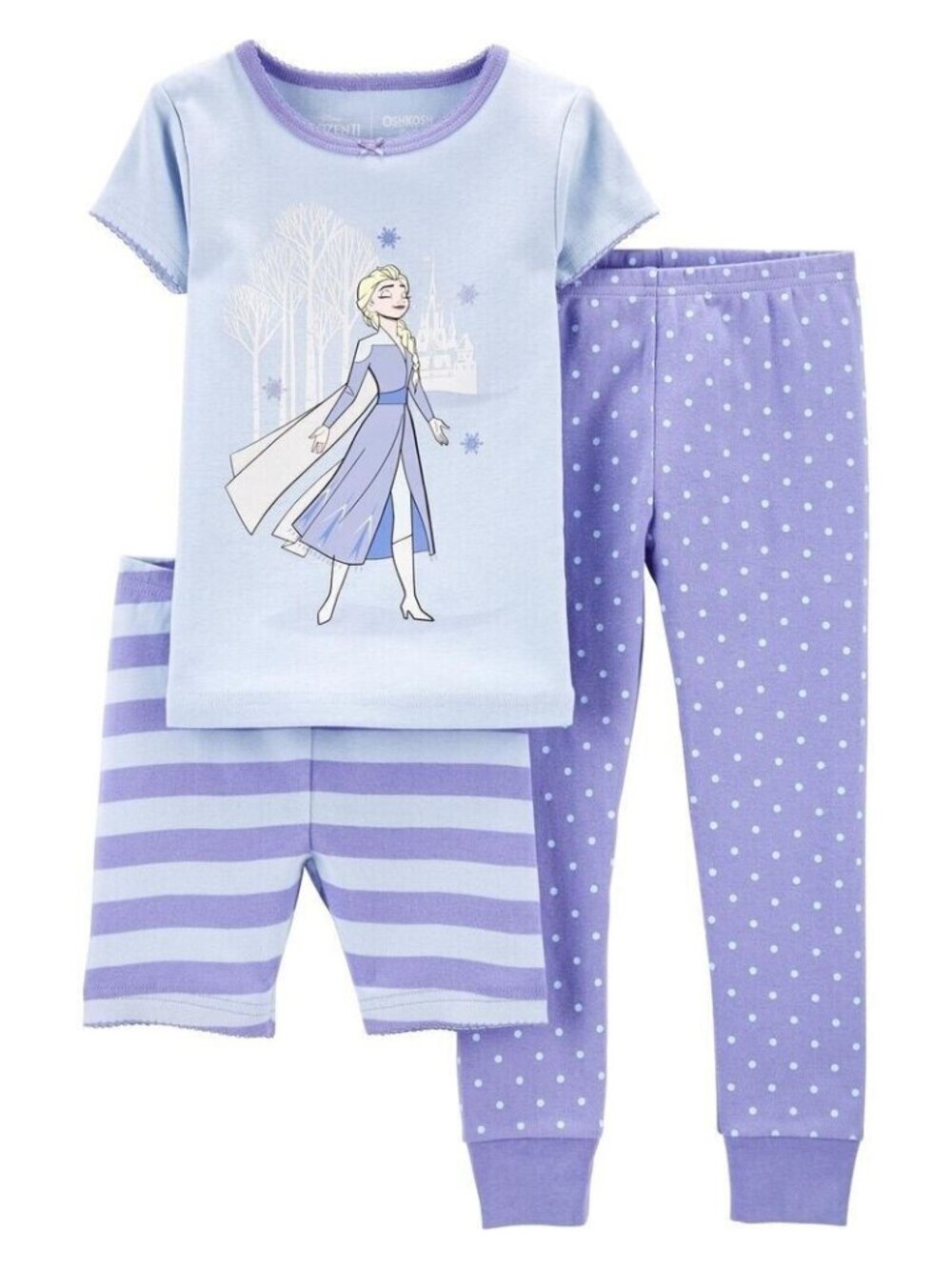 OshKosh B'gosh Frozen II 3-Piece Cotton PJs Pajamas Set Girls Sleepwear Purple 5